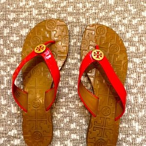 Red patent Tory Burch Flip Flops